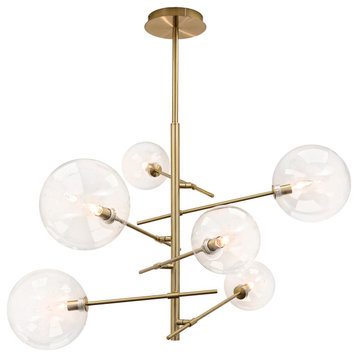 Giorgi Transitional Modern Large Chandelier Satin Brass Clear Glass, 42"Wide