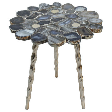 Black Agate Side Table w/ Brass Inlay D18x19"