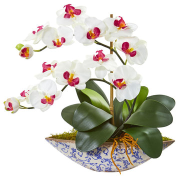 Phalaenopsis Orchid Artificial Arrangement in Vase, White