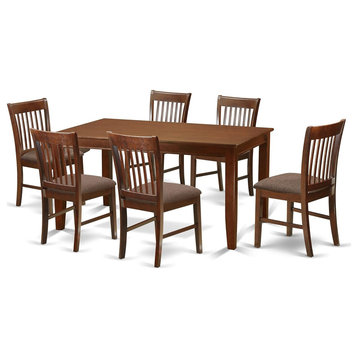 Mid Century Dining Set, Rectangular Tabletop With Slatted Back Chairs, 7 Pieces
