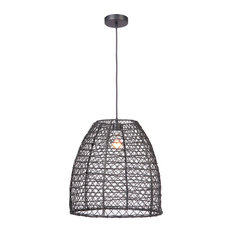 Craftmade 1 Light Matte Black Cone Pendant with Cord and Rattan Shade