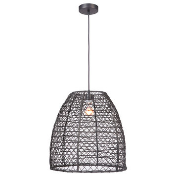 Craftmade 1 Light Matte Black Cone Pendant with Cord and Rattan Shade