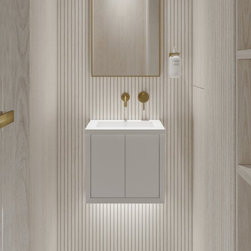Volini Mini Cloakroom Vanity Unit with Stone Basin (Matte Cappuccino 400mm) - Bathroom Vanity Units & Sink Cabinets