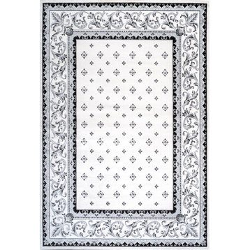 Acanthus French Border, Cream and Light Gray, 3x5