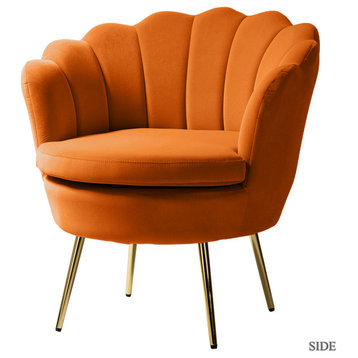 Upholstered Accent Barrel Chair With Tufted Back, Orange