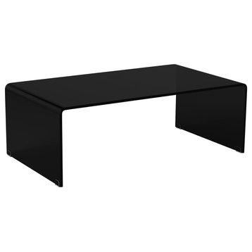 Coffee Table Modern Contemporary Bent Tempered Glass Living Room, Black