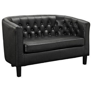 Hawthorne Collections 17" Modern Faux Leather Tufted Loveseat in Black