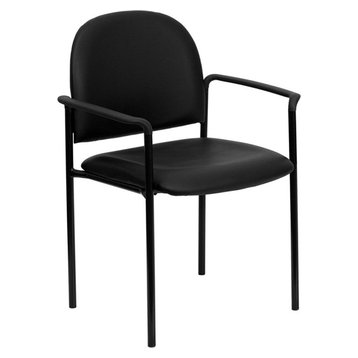 Flash Furniture Black Vinyl Comfortable Stackable Steel Side Chair With Arms