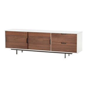 Manfred Mid Century White Lacquer Walnut Media Console