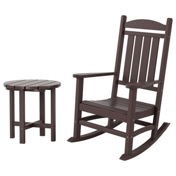 WestinTrends 2PC Outdoor Patio Rocking Chair Set w/ Round Side Table, Dark Brown
