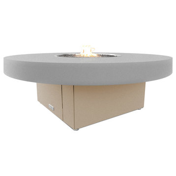 Circular Fire Pit Table, 48 D, Propane, Hilltop Grey Top, Beige