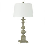 StyleCraft - Cromwell 31" Table Lamp-Antique Sage/Green-Grey, White Tapered - A classic candlestick styled body is styled with an Antique Sage, Green/Grey distressed finish in this table lamp. Perfect for dressing up any table top, nightstand, or side table, this versatile table lamp blends in with traditional decor. Update the living room or bedroom with this beautifully designed addition.