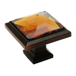 Cosmas - Cosmas 5883ORB-A Oil Rubbed Bronze and Amber Glass Square Cabinet Knob - Cabinet And Drawer Knobs