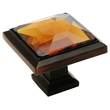 Cosmas 5883ORB-A Oil Rubbed Bronze and Amber Glass Square Cabinet Knob