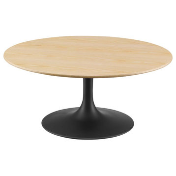Coffee Table, Round, Wood, Metal, Black Brown Natural, Modern, Lounge