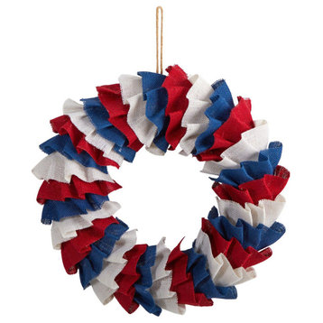 Nearly Natural W1212 18 Red White and Blue Americana Burlap Wreath