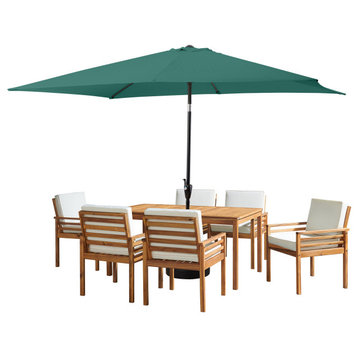 8 Piece Set, Okemo Table, 6 Chairs, 10' Rectangular Umbrella Hunter Green