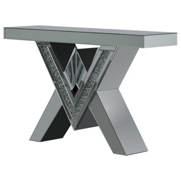 Coaster Taffeta Contemporary V-shaped Sofa Table with Glass Top Silver