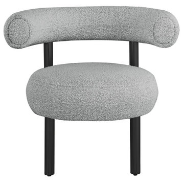 Bordeaux Boucle Fabric Upholstered Accent Chair, Grey, Matte Black Finish