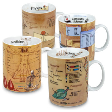 Set of 4 Assorted Mugs of Knowledge - Biology, Computer Science, Medicine, Physi