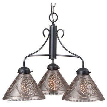 Rustic Iron With Kettle Black Punched Tin Shades Island Bar Light