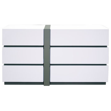Seville Modern 6-Drawer White Dresser, Without Mirror