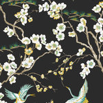 Graham & Brown - Japan Wallpaper, Black, 20x396 - Surround yourself with a Japanese inspired wallpaper and feel the calming Zen. The Crane bird is celebrated in Japan as a symbol of longevity, luck & much more. This beautiful trail design will add a touch of serenity in any room. The birds and flowers are shades of yellow and green with gold metallic accents all on a black colored background.