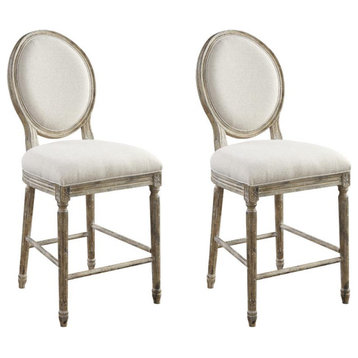 Cream 24 Upholstered Bar Stool Set with Upholstered Seat And Back, Set of Two