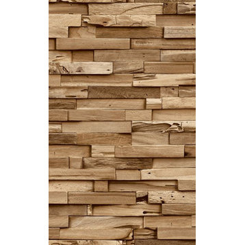 Rustic Wood Look Textured Wallpaper, Beige, Sample
