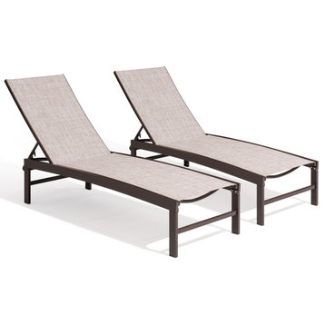 Outdoor Patio Aluminum Adjustable Chaise Lounge Chairs (Set of 2), Beige