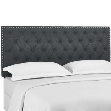 Modway Helena Tufted Full/Queen Upholstered Linen Fabric Headboard in Gray