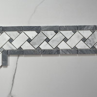 Carrara Venato Marble Basketweave Mosaic Border Dark Gray Dots Honed, 1 sheet