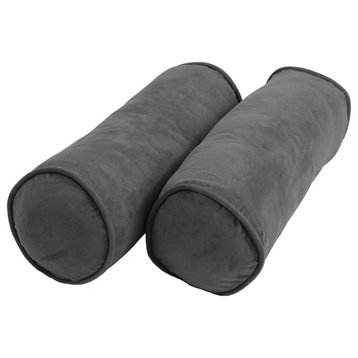20"X8" Double-Corded Solid Microsuede Bolster Pillows, Set of 2, Steel Gray
