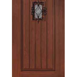 Home Single Door 96 Fiberglass Rustic 2 Panel V-Grooved Solid 6266 - Front Doors