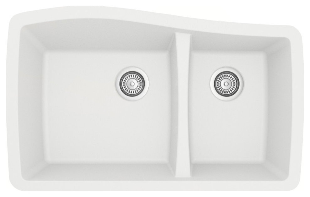 Karran Undermount Quartz 33" 60/40 Double Bowl Kitchen Sink, White