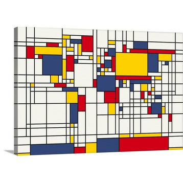 World Map Abstract Mondrian Style Wrapped Canvas Art Print, 48"x32"x1.5"