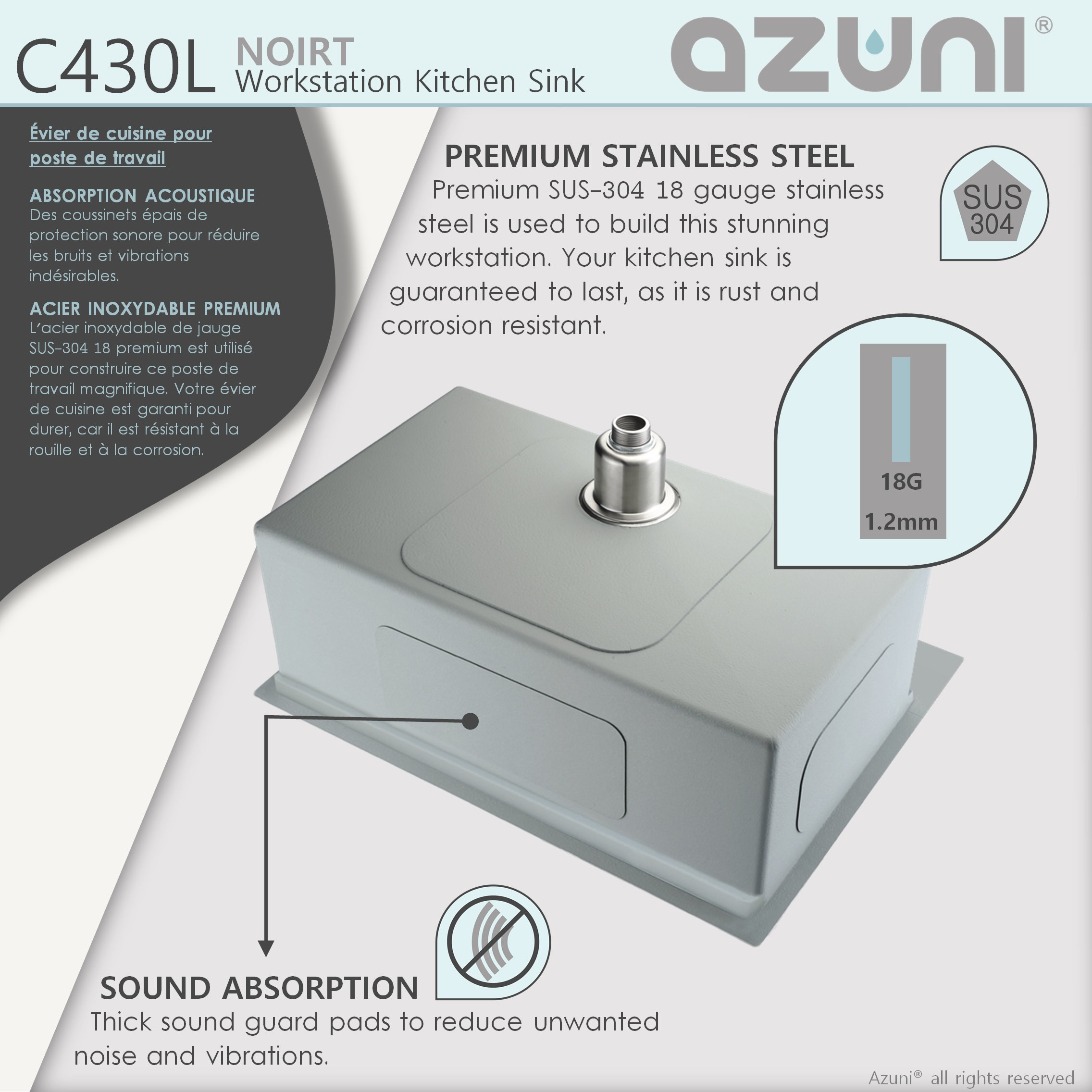 STYLISH 30L x 20.5W"Top mounted Single Bowl Stainless Steel Ledge Workstation