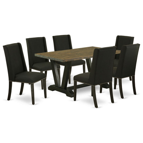 7-Piece Set, 6 Parson Dining Chairs and Dinette Table Hardwood Frame