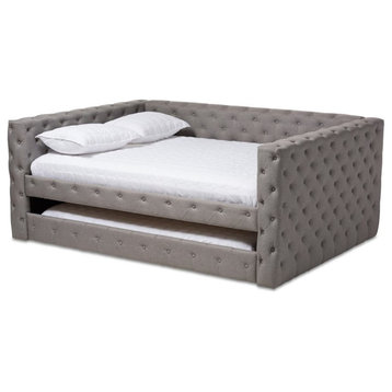 Bowery Hill Tufted Queen Daybed with Trundle in Grey