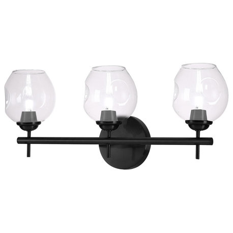 Abii 3 Light Bathroom Vanity Light, Matte Black, Clear