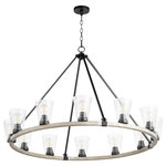 Quorum - Quorum Paxton 12 Light Chandelier, Noir/Weathered Oak/Stone/ Seeded - Part of the Paxton Collection
