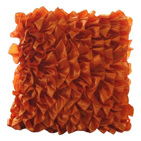 Vintage Style Ruffles Orange Euro Shams, Satin 26x26 Euro Pillow -Vintage Orange