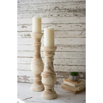 Kalalou Cfan1002 Set Of Two Hand Carved Wooden Candle Stands