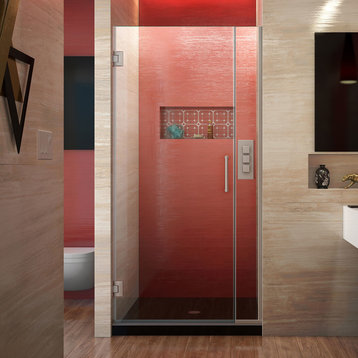DreamLine Unidoor Plus 36-36.5"W Frameless Hinged Shower Door in Brushed Nickel