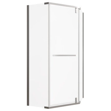 ExBrite 36"x72" Frameless Noe-Angle Shower Door Without Base, Matel Silver