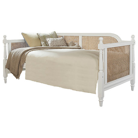 Hillsdale Melanie Wood and Cane Twin Daybed in White and Natural