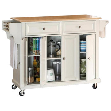 Catania Modern / Contemporary Natural Wood Top Kitchen Cart in White