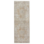Jaipur Living - Vibe Aubin Medallion Beige and White Area Rug, 3'x8' - The stunning En Blanc collection captures the elegance of neutral, vintage-inspired patterns and melds Old World aesthetics with an updated and luxurious vibe. The Aubin rug boasts a subtly distressed center medallion motif in tonal hues of ivory, silver, gray, and gold. Soft and lustrous, this chameleon-like design emulates the timeless style of a Turkish hand-knotted rug, but in an accessible polyester and viscose power-loomed quality.