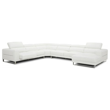 Keisha Contemporary White Full Leather U Shaped Sectional Sofa