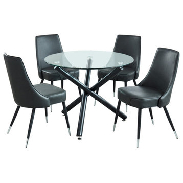5-Piece Dining Set, Black Table With Vintage Gray Chair